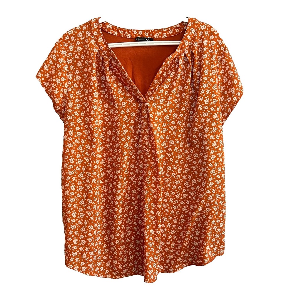 PaperMoon Orange Floral Bouse‎ Womens Appears to Be Size XL